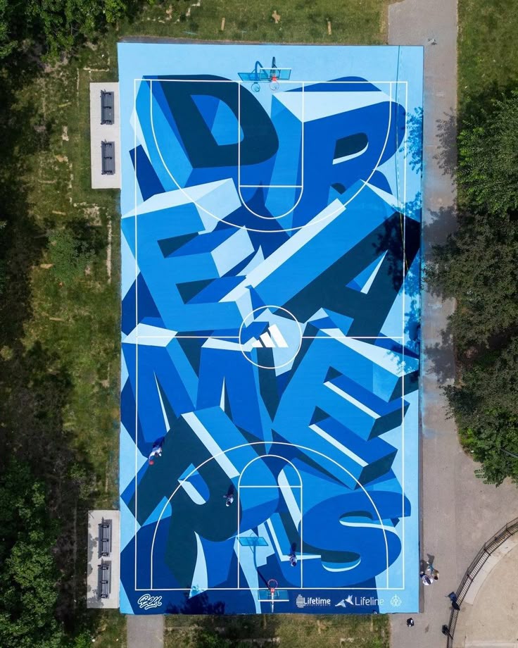Blue type mural detail